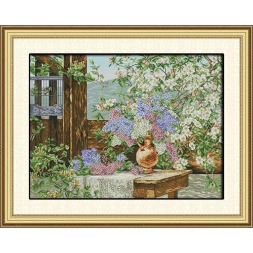 Cross Stitch Embroidery Kit Flower Garden Counted Cross Babies 14 11CT Aida Fabric DMC Thread Printed Crossstitch Canva Painting