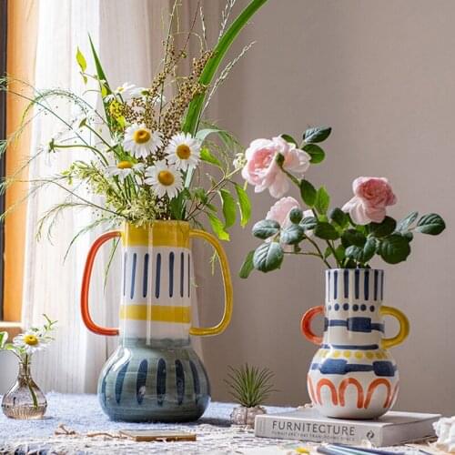 Nordic Clown Ceramic Art Statue Vase Ornament Double Ear Living Room Flower Arrangement Dry Flower Home Decoration Accessories