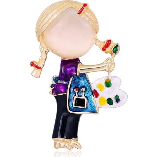 New fashion cartoon draw cute girl brooch joker alloy opal drip corsage pin