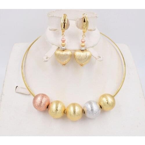New High Quality Dubai gold big Jewelry Set 3 tones Gold color Nigerian Wedding African Jewelry Sets Parure Bijoux Femme
