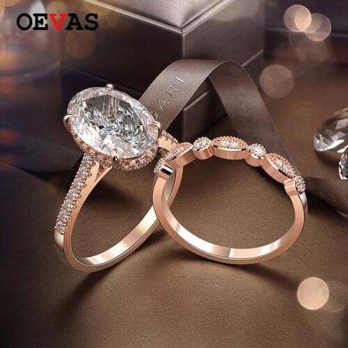 OEVAS 100% 925 Sterling Silver Oval Created Moissanite Gemstone Wedding Engagement Diamonds Ring Sets Fine Jewelry Wholesale