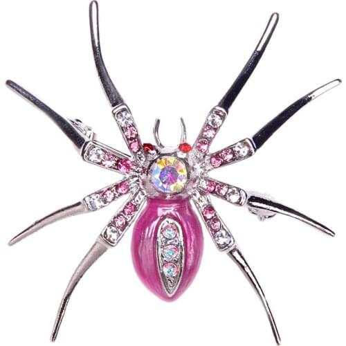 Dazzling Spider Clip Pin Brooch With Rhinestone Fancy Cosplay Halloween Party Jewelry Lapel Pin