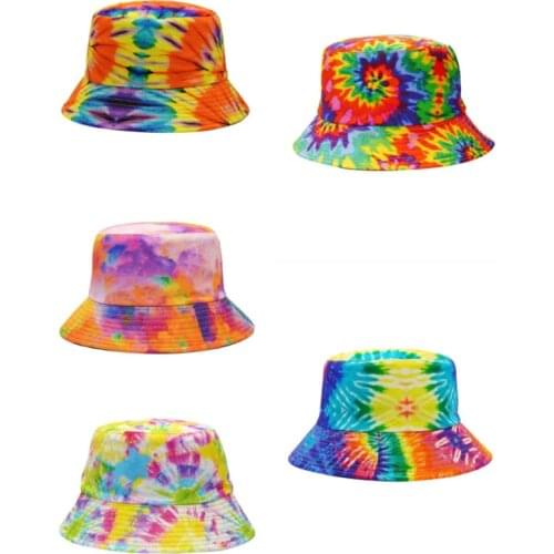 Panama Summer Autumn Harajuku Bucket Hat Colorful Starry Tie Dye Fisherman Hat Cotton Reversible Bob Bucket Cap For Men Women