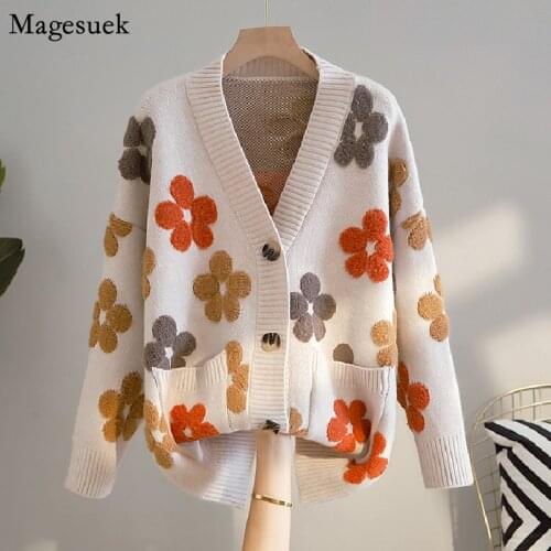 Casual Women Cardigan Sweater Long Sleeve V Neck Vintage Oversized Woman Sweater Jacket 2021 New Autumn Winter Cardigans 16049