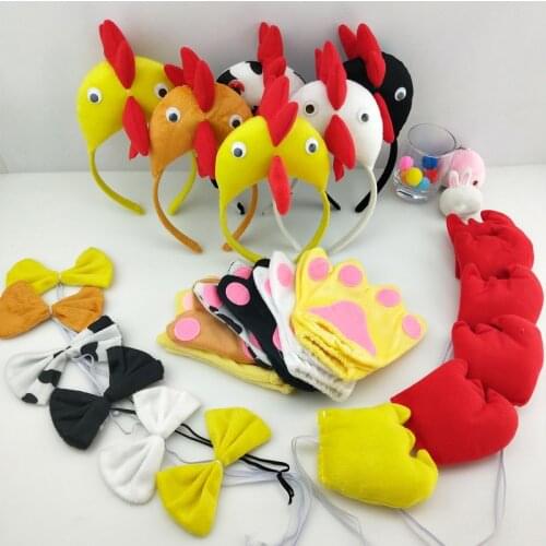 Kids Adults Animal 3D Chicken Duck Headband Bow Tie Tail Paws Gloves Cosplay Costume Set Party Dress Decor Halloween