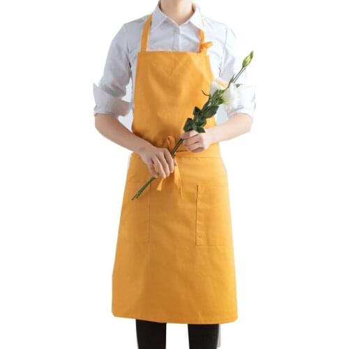 Simple Solid Color Cotton Aprons Waterproof Stainproof Pinafore with Two Large Pockets for Supermarket Hairdresser Bib Garden