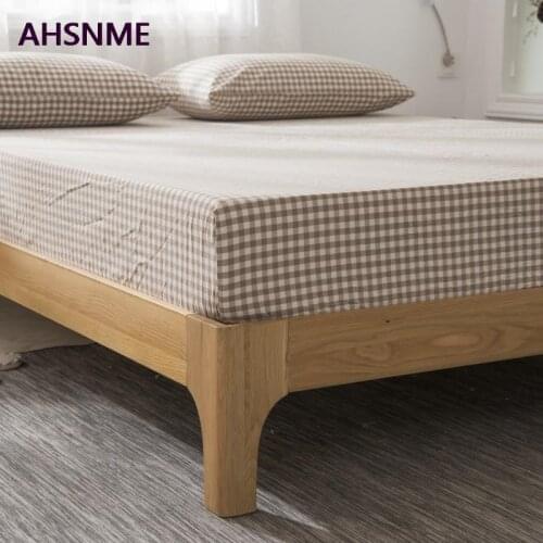 AHSNME 100% Cotton sheets Super Soft parure de lit Cool Summer Simple Coffee grid Fitted Sheet 90x200/120x200/180x200cm