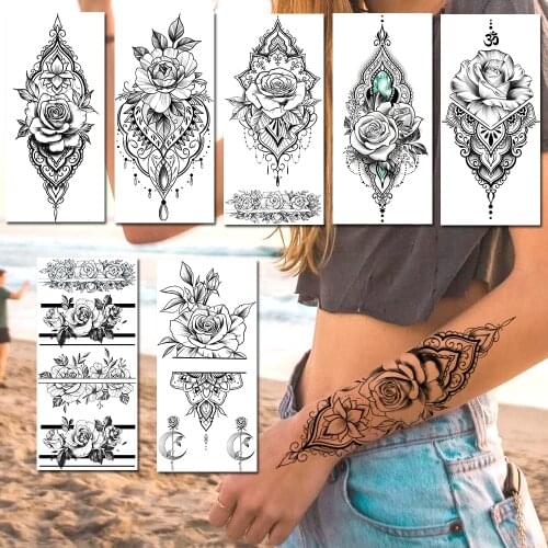 Realistic Fake Jewelry Temporary Tattoos Sticker For Women Sexy Waterproof Blossom Wristband Mandala Flower Rose Tattoos Decal