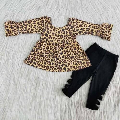 RTS Leopard Print Baby Girls Tunic Legging Cross Pants Kids Boutique Outfits Clothing Sets Children 2pcs Clothes Design