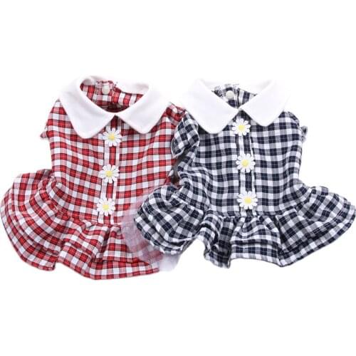 Dog Cat Dress Shirt Plaid Flower Design Pet Puppy Fluffy Skirt Spring/Summer Clothes Apparel 5 Sizes5 sizes