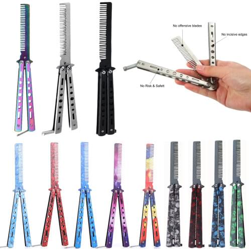 Foldable Hair comb Butterfly Knife Comb Stainless Steel Practice Training Comb, Barber Hair Accessories, расческа для волос