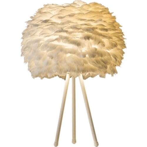 Modern white feather table lamp three feet personality stylish bedroom bedside table decoration table lamp
