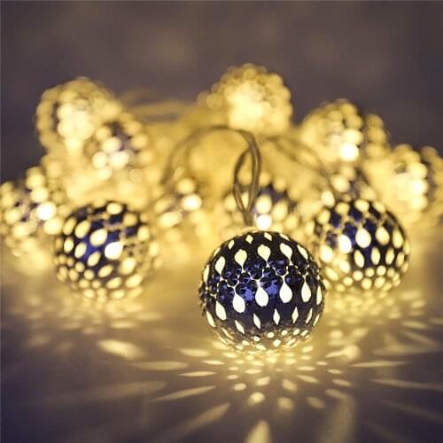 LED Moroccan Ball Light String 2.5cm Hollow-out Metal Balls Lamps USB/Battery Powered for Christmas Wedding Holiday Decoration