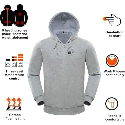 Mens Women Heated Outdoor Vest Coat USB Electric Battery Long Sleeves Heating Hooded Jacket Warm Winter Thermal Clothing Skiing
