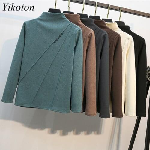 Shirts Velvet Bottoming Shirt Womens Winter New Brushed T-shirt Half High Neck Long Sleeve Thermal Plus Velvet Thick Warm Tops