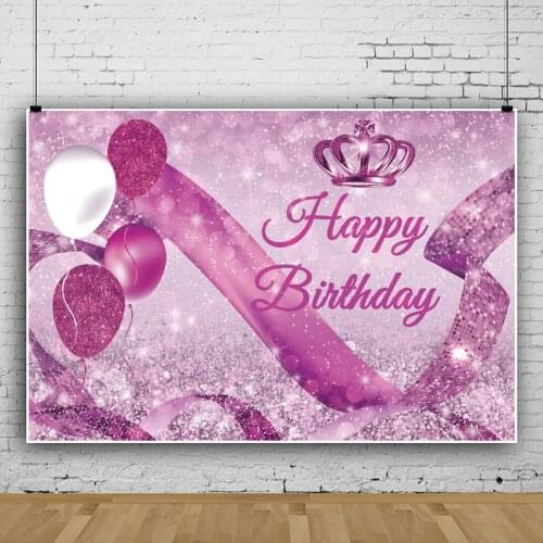 Balloon Ribbon Glitter Crown Birthday Background for Portrait Photography Party Decors Backdrops Photocall Studio Accessories