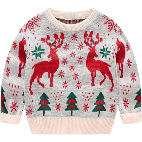 Children Clothes New Boys Girls' Cartoon Knitted Sweater Cartoon Elk Jacquard Pullover New Years Christmas Sweaters Outerwear