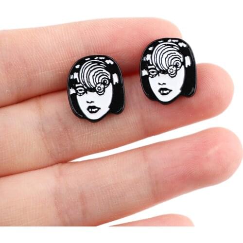 DZ2014 Japanese Junji Ito Piercing Earrings Cartoon Anime Stud Earrings for Woman Girls Kids Fashion Jewelry Gift Wholesale