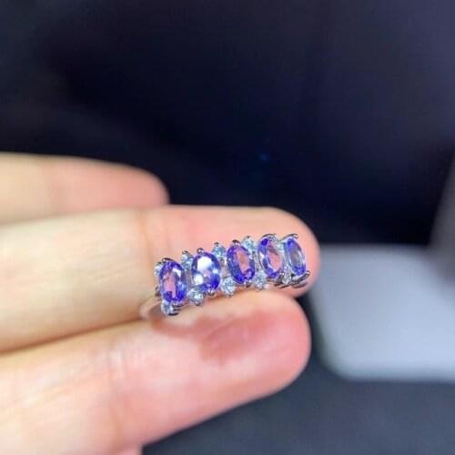 Jewelry Dazzling Gemstone Ring for Wedding 4mm*6mm Natural Tanzanite Ring 925 Silver Tanzanite Silver Ring