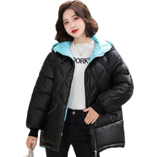 Women Winter Short Hooded Contrast Color Big Pocket Bubble Coat Puffer Jacket Cotton Padded Parkas Warm Outwear Overcoat