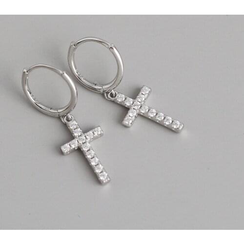 925 Sterling Silver Crystal Cross Charms Stud Earrings For Women Wedding Party Jewelry eh1139