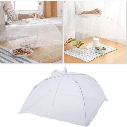1pc Up Mesh Screen Food Covers White Square Large Folding Tent Insect Umbrella Picnic Dome Protector Table Eating Cover Net Y3C0