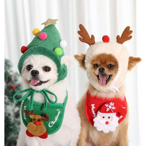 1pcs Father Christmas and Tree Shape Saliva Towel and Cap for Dogs Cats Christmas Shape Collar and Hat for Dogs Cats Supplies