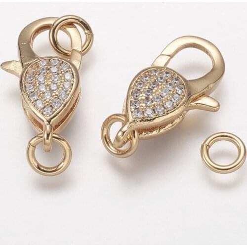 10 sets Brass Micro Pave Grade AAA Cubic Zirconia Lobster Claw Clasps DIY Jewelry Making Supplies Drop Gold Platinum Plated 20mm