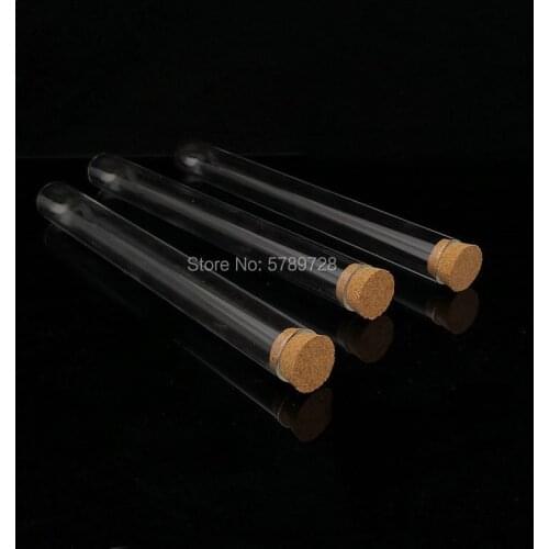 10pcs 18x180mm Glass round bottom test tube with cork stopper,Thickened flat - mouth lab test tubes Used in school chemistry lab