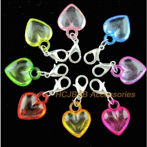 16New Heart With Clasps Charms Silver Plated Acrylic Beads Mixed