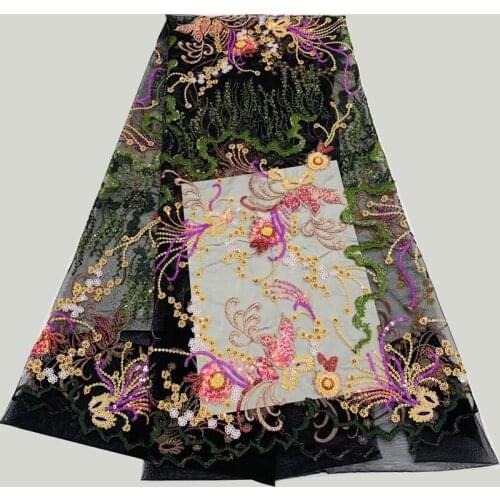5yards/pc) Amazing multi-colors sequins embroidered African French net lace fabric high grade for graceful party dress FSS311