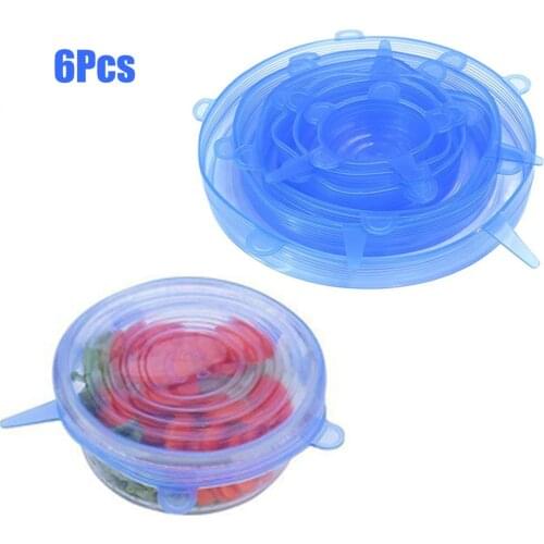 6PCS Silicone Caps Adjustable Stretch Bowl Lids Food Cover Kitchen Wrap Seal Fresh Keeping Kitchen Accessories