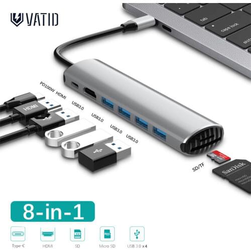 VAVA USB-C Hub 8-in-1 USB-C Adaptor with 4K 60Hz HDMI USB-C and 2 USB-A 5Gbps Data Ports 100W Power Delivery SD/TF Card Slots