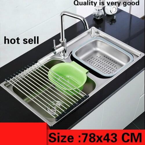 Free shipping Hot sell standard fashion kitchen double groove sink wash the dishes 304 food grade stainless steel 78x43 CM