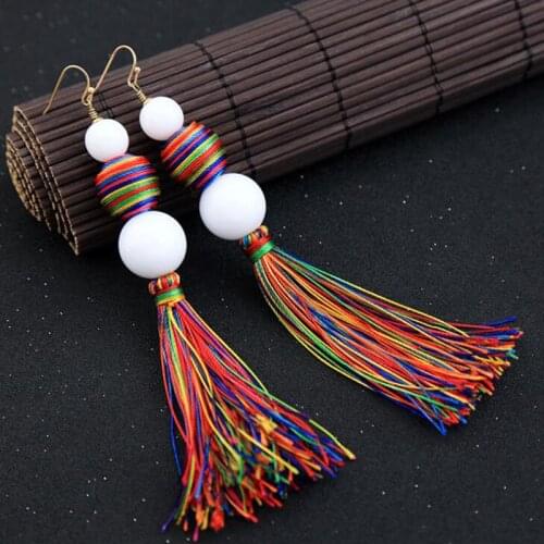 Bohemia Long Tassel Pendant Dangle Earrings For Women Ethnic Tassel Ball Drop Earring Fashion Jewelry Pendientes Chunky Earrings