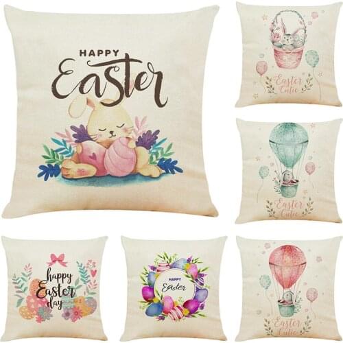 45x45cm Happy Easter Linen Throw Waist Pillow Case Decorative Cushion Cover