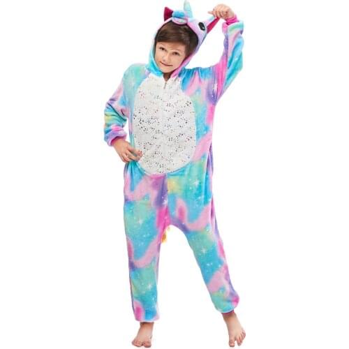 Children Flannel Pajamas Kids Winter Sleepwear Boys Onesies Girls Pajamas Sets Unicorn Stitch Bat Animal Pyjamas Pijama