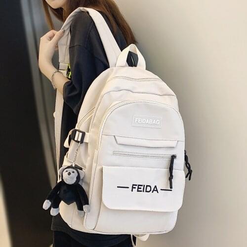 Girl Student Boy White Backpack Female Laptop Men School Bag Women Lady Waterproof Book Backpack Embroidery Male Nylon Bag Cool