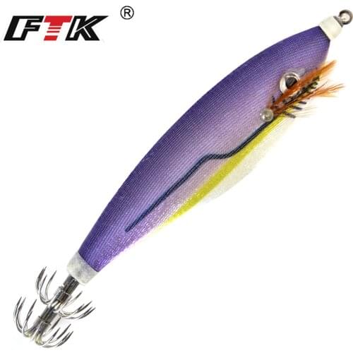 FTK Sea Fishing Lure Squid Hook 9cm 16g Luminous Jigging Octopus Cuttlefish Wood Shrimp Hard Baits 3D Eyes jigs