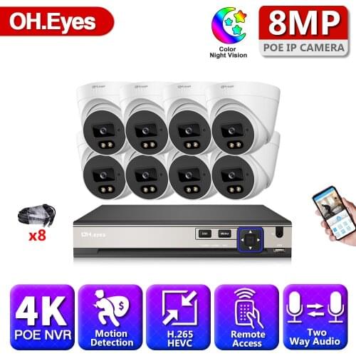 4K 8CH 8MP Security Camera System CCTV Video Surveillance Kit Outdoor IP Camera POE NVR AI Human Detected Two-way Audio P2P