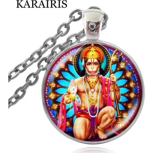 KARAIRIS Indian Hindu God Lord Hanuman Necklace Glass Cabochon Hanuman images Pendant Necklace Women Men Buddhism Drop Shipping