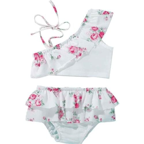 Toddler Baby Girl Ruffle Swimsuit Chlid Leopard Bikini Set One Shoulder Beachwear Princess Two Piece Bathing Suit