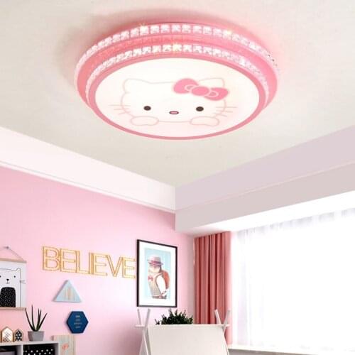 Childrens room lamp princess girl room lamp creative cartoon crystal bedroom lamp warm pink ceiling lamp