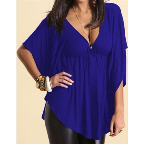 Summer Sexy Low-Cut Blouses Shirt Women Batwing Sleeve V neck Short Sleeve Blouse Tops Casual Loose Shirts Blusa Plus Size 3XL