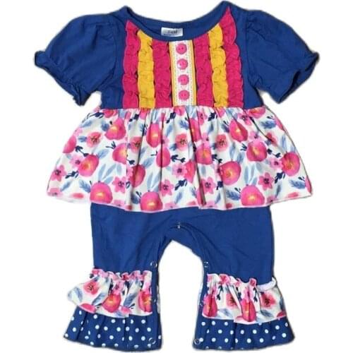 Girlymax Summer Baby Girls Children Clothes Boutique Coral Floral Set Romper Outfits Cotton Ruffles Kids Clothing