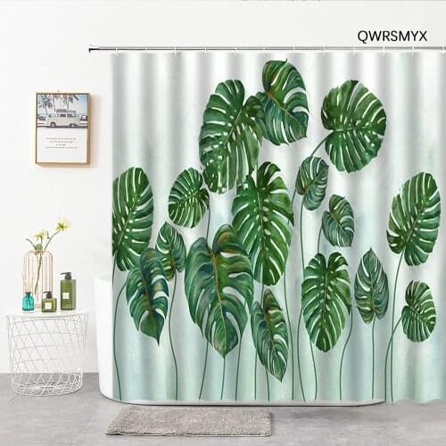 Monstera Leaves Shower Curtains Luxury Bath Curtain Hook Toilet Decor Door Curtain Bathroom Products Home Background Wall Cloth