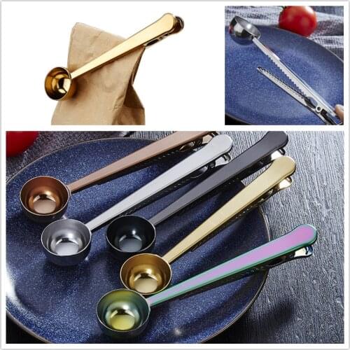 Stainless Steel Spoon With Seal Clip Portable Powder Measuring Kitchen Multi-function Tools Tea Coffee Scoop Spoon And Clamp