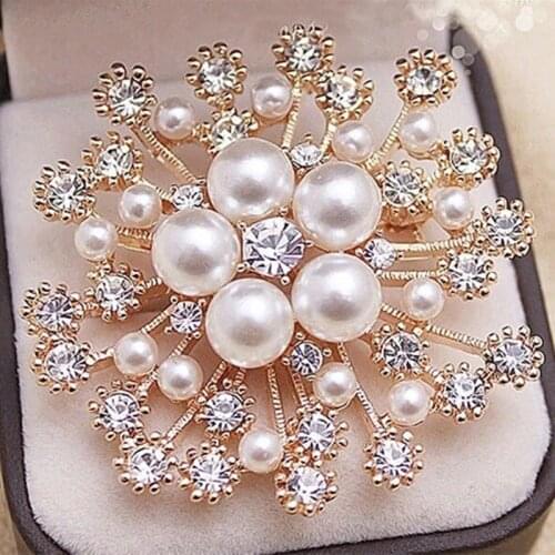 Fashion Gold Tone! High Quality Imitation Pearl And Crystals Flower Bouquet Brooch For Wedding Elegant Women Gift Brooch Pin