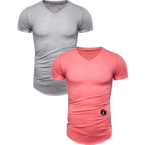 2020 New Summer 100% Cotton Hip Hop Style T Shirt Men Short Sleeve V-neck High Quality Mens T-shirts Casual Tops Tee Shirts