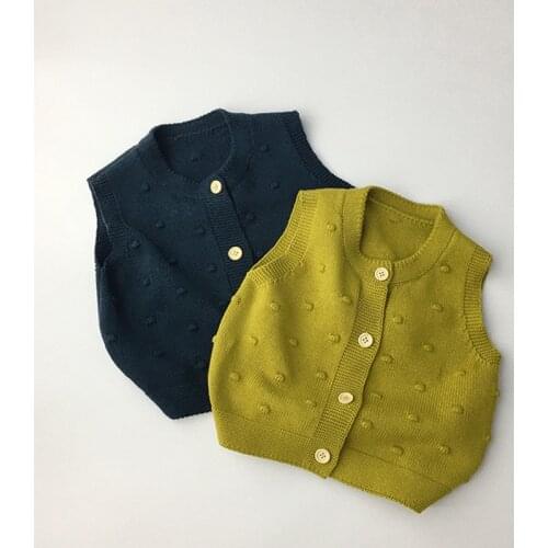 2021 Spring New Korean Style Solid Color Kids Sleeveless Waistcoats Cardigan Unisex Baby Children Knitted Vests